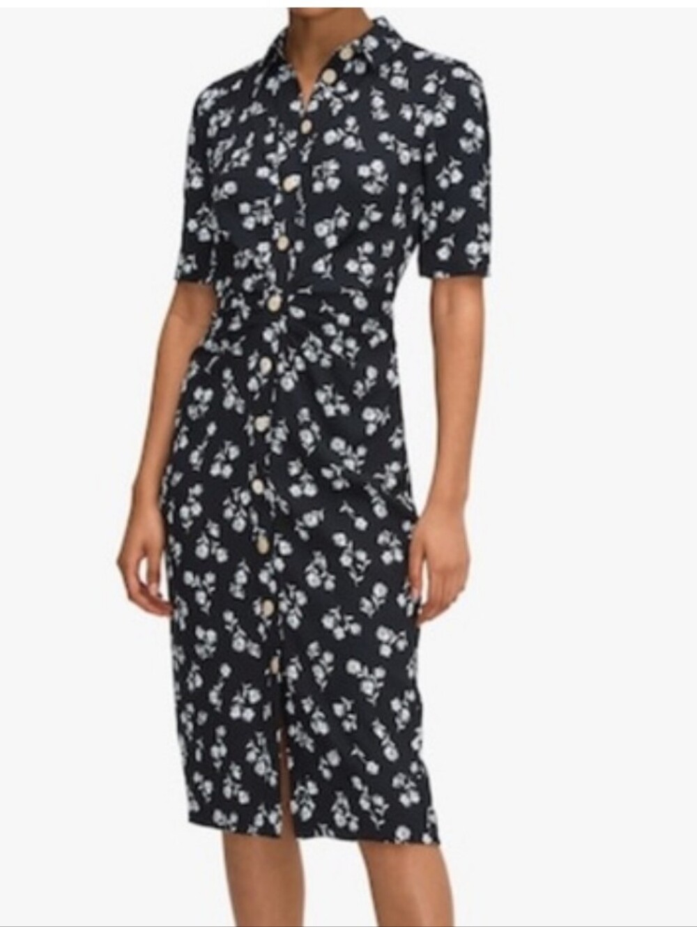 Kate Spade Black and White Floral Button-Front Midi Dress With Attached Belt